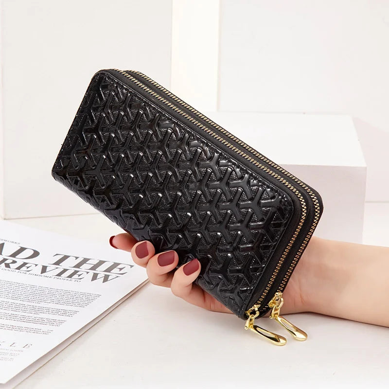 Women's Double Zipper Handbag Wallet with Large Capacity