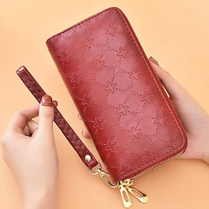 Embossed Long Wallet Women's Hand Bag Double Zipper Mobile Phone Bag
