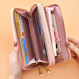 Embossed Long Wallet Women's Hand Bag Double Zipper Mobile Phone Bag