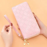 Embossed Long Wallet Women's Hand Bag Double Zipper Mobile Phone Bag