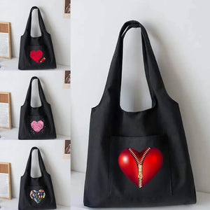 Large Capacity Women Shopping Bags Love Canvas Shoulder Vest Bag