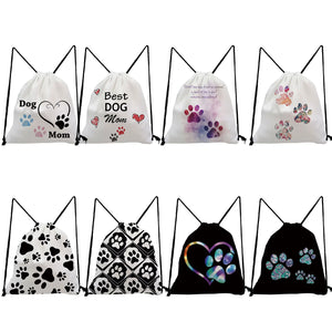 Love Dogs Funny Drawstring Backpack Dog Paws Storage Bag