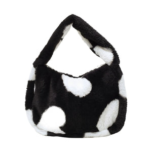 Love Heart Print Plush Shoulder Bag for Women Large Capacity Bucket Bag