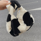 Love Heart Print Plush Shoulder Bag for Women Large Capacity Bucket Bag