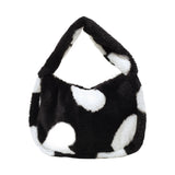 Love Heart Print Plush Shoulder Bag for Women Large Capacity Bucket Bag
