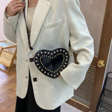 Heart Shaped Shoulder Bag for Women Vintage Rivet Crossbody Bags