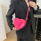 Heart Shaped Shoulder Bag for Women Vintage Rivet Crossbody Bags
