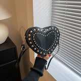 Heart Shaped Shoulder Bag for Women Vintage Rivet Crossbody Bags