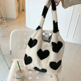Love Heart Women's Plush Shoulder Bag Winter Ladies Faux Fur Handbag