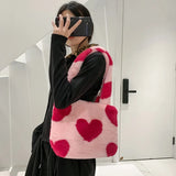 Love Pattern Plush Shoulder Bag Y2k Girls Underarm Bags
