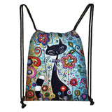 Animal Cat Pattern Women Drawstring Bag Canvas Traveling Backpack