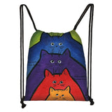 Animal Cat Pattern Women Drawstring Bag Canvas Traveling Backpack