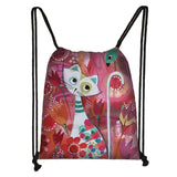 Animal Cat Pattern Women Drawstring Bag Canvas Traveling Backpack