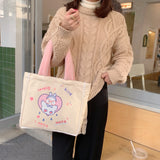 Animal Pattern Women's Canvas Shoulder Bags - Plush Handle Tote Handbags