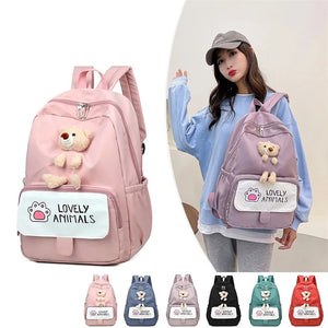 3D Cartoon Bear School Bag College Backpack for Girls, Women Plush Travel