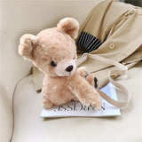 Cute Winter Faux Fur Messenger Handbag Teddy Bear Head Women Shoulder Bag