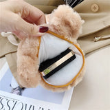 Cute Winter Faux Fur Messenger Handbag Teddy Bear Head Women Shoulder Bag