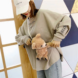Cute Winter Faux Fur Messenger Handbag Teddy Bear Head Women Shoulder Bag