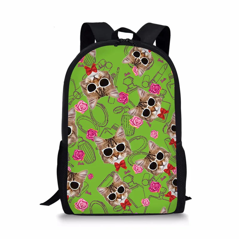 Cat Pattern School Bag Girls Youth Large Backpack Women Travel Bag