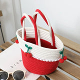 Lovely Cherry Women Handbag Cotton Thread Woven Bag