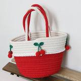 Lovely Cherry Women Handbag Cotton Thread Woven Bag