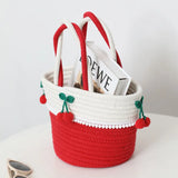 Lovely Cherry Women Handbag Cotton Thread Woven Bag