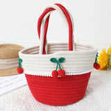 Lovely Cherry Women Handbag Cotton Thread Woven Bag