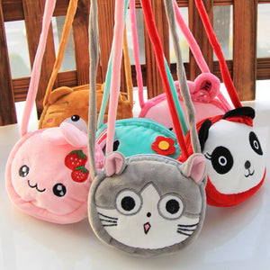 Kids Cartoon Plush Messenger Bag Animal Panda Cat Rabbit Fluffy Coin Purse