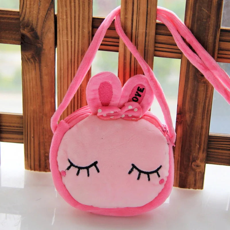 Kids Cartoon Plush Messenger Bag Animal Panda Cat Rabbit Fluffy Coin Purse