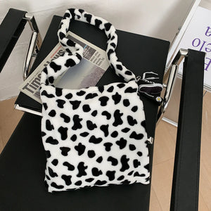 Cow Plush Messenger Bag Soft Shoulder Shopping Tote