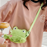 Plush Frog Crossbody Bag Soft Small Zipper Travel Purse Girls School Shopper