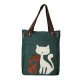 Cat Canvas Handbag Girls Ladies Large Capacity Casual Zipper Shoulder Bag