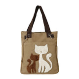 Cat Canvas Handbag Girls Ladies Large Capacity Casual Zipper Shoulder Bag