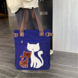 Cat Canvas Handbag Girls Ladies Large Capacity Casual Zipper Shoulder Bag