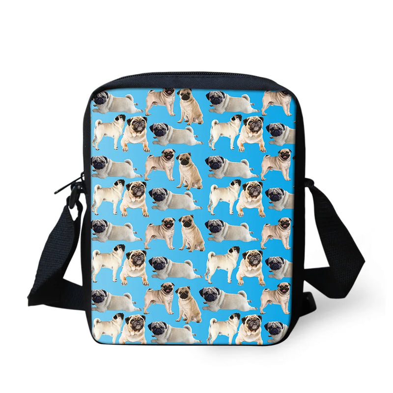 Dog Print Messenger Bag for Students Ladies Cross-body Satchel Handbag