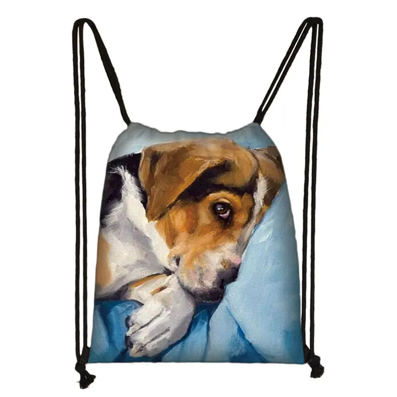 Lovely Dog Prints Drawstring Backpack Eco Polyester Casual School Shoulder Bags