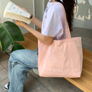 Embroidery Casual Tote Bags for Girls Large Capacity Canvas Shopper Bags