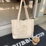 Embroidery Casual Tote Bags for Girls Large Capacity Canvas Shopper Bags