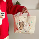 Embroidery Rabbit Women's Shoulder Bag Retro Corduroy Handbag
