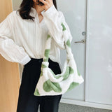 Heart Print Plush Shoulder Bag Women Casual Winter Hit Soft Small Shoulder Bags