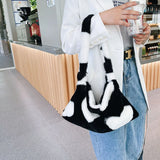 Heart Print Plush Shoulder Bag Women Casual Winter Hit Soft Small Shoulder Bags