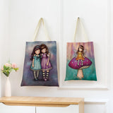Cute Girl Double Side Print Foldable Shopping Bag Eco-friendly Book Handbag