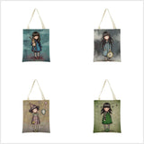 Cute Girl Double Side Print Foldable Shopping Bag Eco-friendly Book Handbag