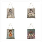 Cute Girl Double Side Print Foldable Shopping Bag Eco-friendly Book Handbag