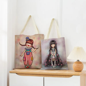 Cute Girl Double Side Print Foldable Shopping Bag Eco-friendly Book Handbag