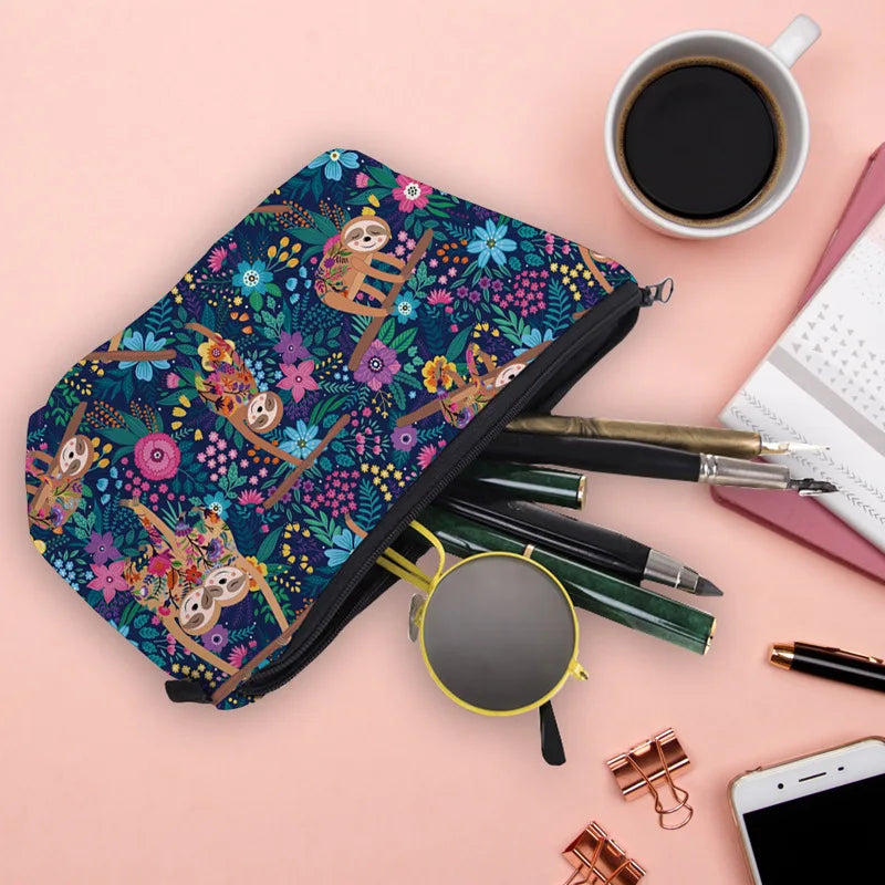 Monkey Printed Pencil Bag and Cosmetics Organizer for Travel