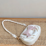 Pink Bow Small Crossbody Bag Women Shoulder Ruched Purse Handbag