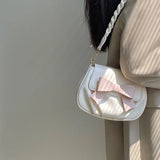 Pink Bow Small Crossbody Bag Women Shoulder Ruched Purse Handbag