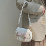 Pink Bow Small Crossbody Bag Women Shoulder Ruched Purse Handbag