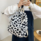 Plush Women Backpack Cow Spotted Travel Bag College School Bag